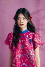 Áo dài cách tân Ding_Dang hồng in hoa tay phồng - Ảnh 2