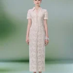 Đầm Midi Laling Ren Phom Ôm Cổ V Thắt Dây Tinh Tế