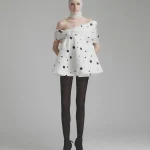 Đầm Xòe OnonMM Chấm Bi Trắng Đen Trễ Vai Phom Rộng