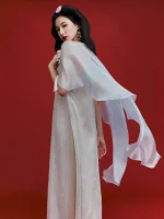 Áo Dài Cách Tân OnonMM Trắng Ngà Voan Ren Thanh Lịch - Ảnh 4