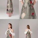 Đầm Maxi Rosie Họa Tiết Chim Hạc Cổ Yếm Tay Phồng Độc Đáo