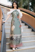 Đầm Maxi Rosie Họa Tiết Chim Hạc Cổ Yếm Tay Phồng Độc Đáo - Ảnh 2