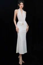 Đầm Dự Tiệc Sensore Trắng Cổ Yếm Hở Lưng Quyến Rũ - Ảnh 4