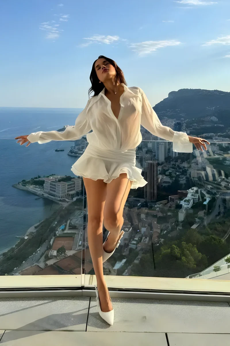 Datt Size S - Set bộ váy ngắn trắng voan tay dài