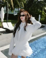 Datt Size S - Set bộ váy ngắn trắng voan tay dài