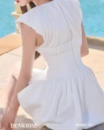 Dear Jose Size M - Đầm trắng cổ V tay phồng nơ xinh