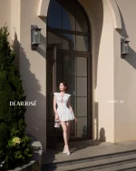 Dear Jose Size M - Đầm trắng cổ V tay phồng nơ xinh