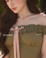 Dear Jose Size M - Đầm ôm body trễ vai màu olive