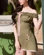 Dear Jose Size M - Đầm ôm body trễ vai màu olive