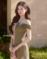 Dear Jose Size M - Đầm ôm body trễ vai màu olive