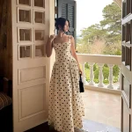 Huong Boutique Size M - Đầm maxi chấm bi vintage thanh lịch