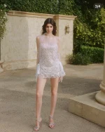 Ninisesi Size L - Đầm dự tiệc ngắn đính đá trắng tinh khôi