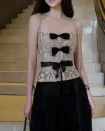 XY Bymyxy Size M - Set áo ren chân váy voan lưới đen phối ren