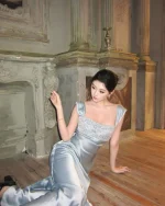 Lattitude Size M - Đầm dạ hội lụa xanh pastel đính đá