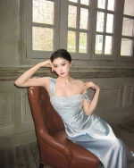 Lattitude Size M - Đầm dạ hội lụa xanh pastel đính đá