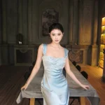 Lattitude Size M - Đầm dạ hội lụa xanh pastel đính đá