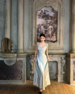 Lattitude Size M - Đầm dạ hội lụa xanh pastel đính đá