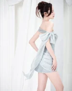 Le Soile Size L - Đầm dự tiệc ngắn đính đá xanh pastel