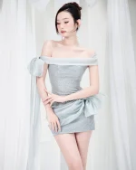 Le Soile Size L - Đầm dự tiệc ngắn đính đá xanh pastel