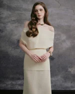 Delicate Size L - Đầm dạ hội trễ vai màu kem thanh lịch