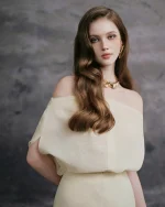 Delicate Size L - Đầm dạ hội trễ vai màu kem thanh lịch