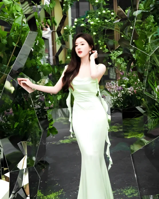 Nana Jacqueline Size L - Đầm Dạ Hội Lụa Xẻ Tà Màu Xanh Pastel