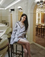 Datt Size S - Đầm ngắn tay dài xếp tầng màu xám