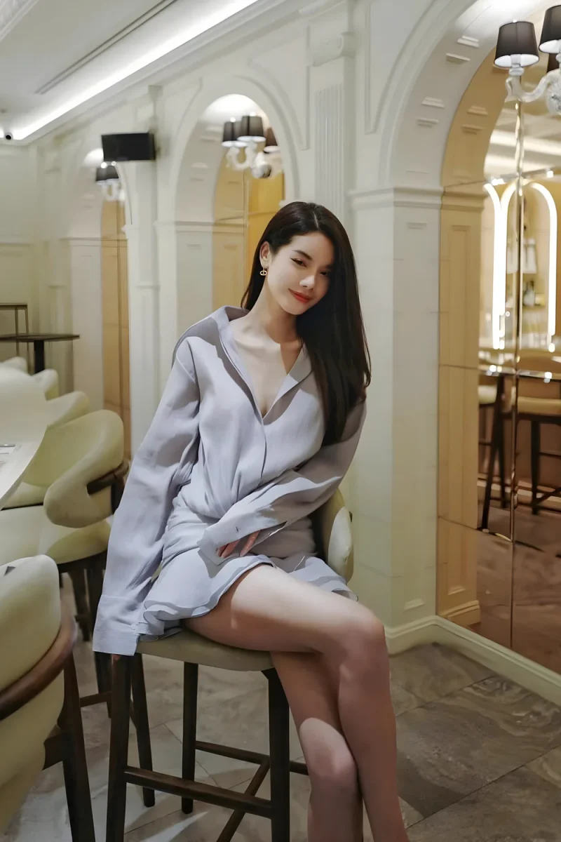 Datt Size S - Đầm ngắn tay dài xếp tầng màu xám