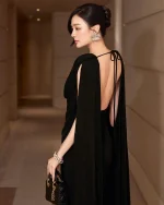 Sensore Size L - Đầm dạ hội đen cổ V xẻ tà quyến rũ