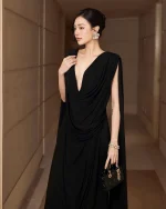 Sensore Size L - Đầm dạ hội đen cổ V xẻ tà quyến rũ