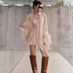 Ononmm Size M - Váy ren hồng nude tay phồng quyến rũ