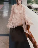 Ononmm Size M - Váy ren hồng nude tay phồng quyến rũ