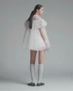 Ononmm Size FREESIZE - Đầm Voan Trắng Tay Phồng Tiểu Thư