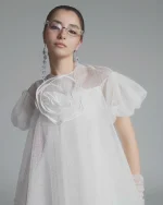 Ononmm Size FREESIZE - Đầm Voan Trắng Tay Phồng Tiểu Thư