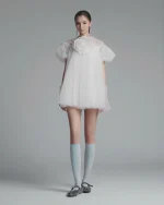 Ononmm Size FREESIZE - Đầm Voan Trắng Tay Phồng Tiểu Thư