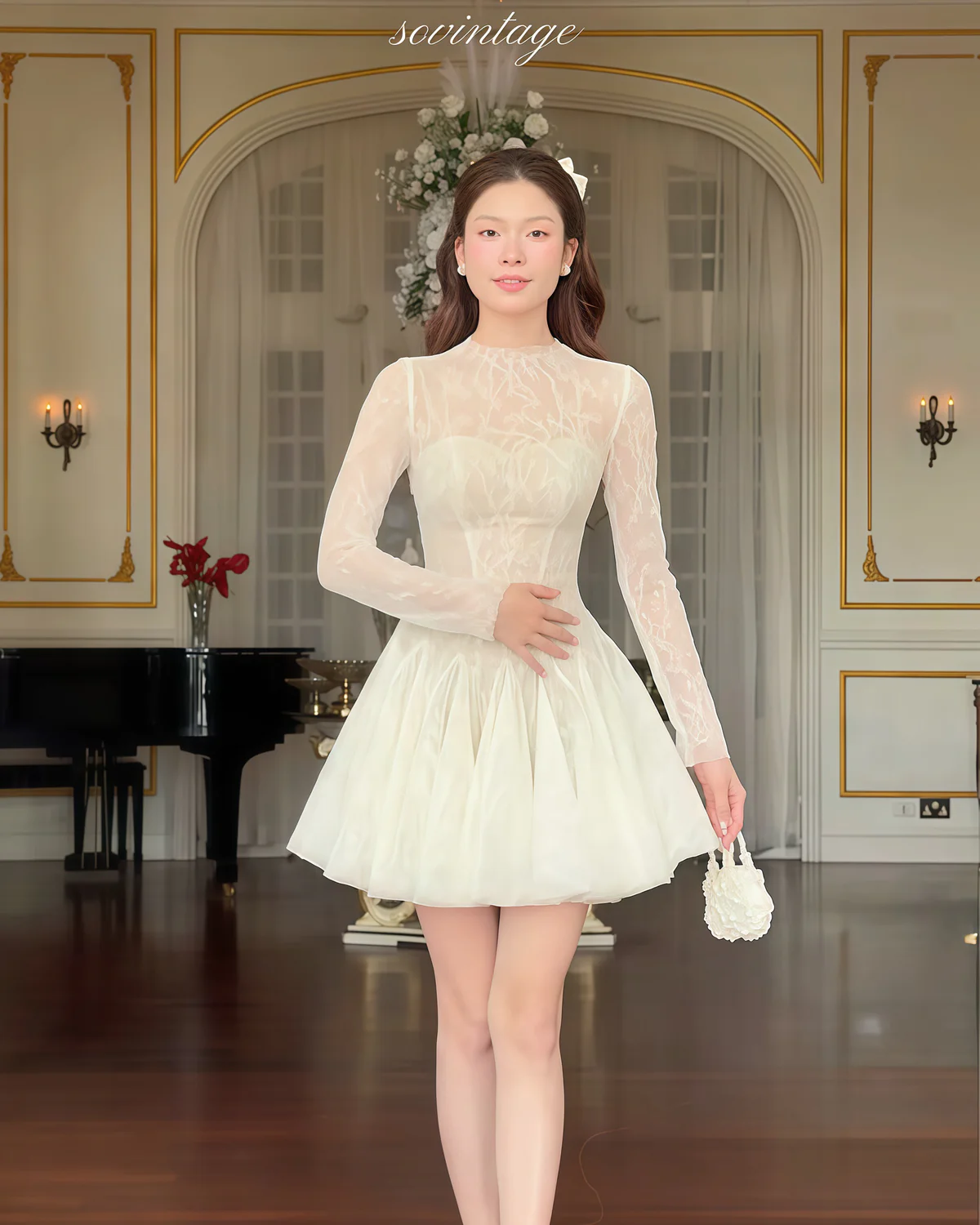 IMG_0878.JPG Sò Vintage Size M - Đầm ngắn trắng tay dài ren