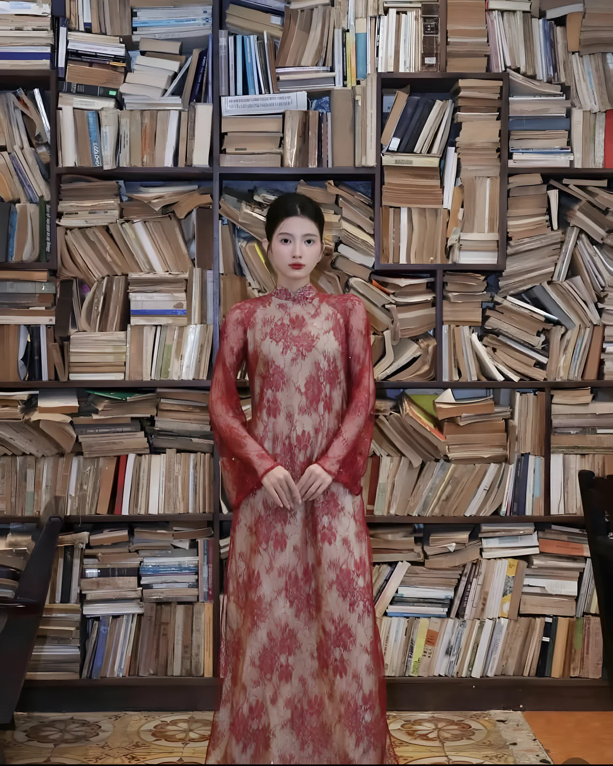 IMG_0974.jpg No Brand Size M - Áo dài ren đỏ tay phồng sang trọng