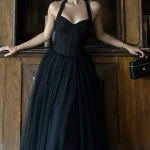 Josphine dress Size S - Đầm dạ hội voan đen cổ yếm