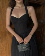 Josphine dress Size S - Đầm dạ hội voan đen cổ yếm