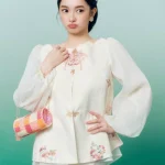 Joie de roses Size S - Áo dài cách tân lụa trắng thêu hoa