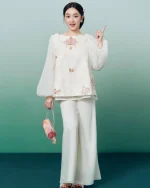 Joie de roses Size S - Áo dài cách tân lụa trắng thêu hoa