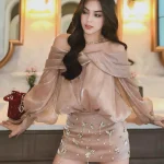 Linh Phụng Size M - Set Bộ Lụa Tay Phồng Đính Đá Sang Trọng
