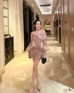 Linh Phụng Size M - Set Bộ Lụa Tay Phồng Đính Đá Sang Trọng