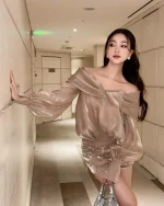 Linh Phụng Size M - Set Bộ Lụa Tay Phồng Đính Đá Sang Trọng