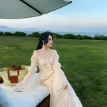 Linh Phùng Size M - Đầm maxi voan tay phồng dịu dàng