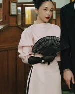 Mare Size M - Đầm suông hồng pastel tay phồng thanh lịch