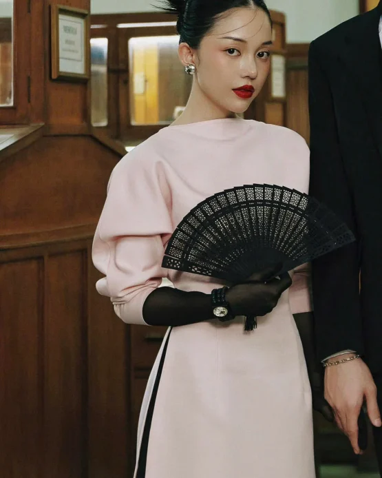 Mare Size M - Đầm suông hồng pastel tay phồng thanh lịch