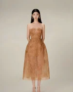 Monstand Size M - Đầm dạ hội ren vàng đồng quyến rũ