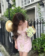 Le Pavot Size M - Đầm ren hồng pastel hoa nhí