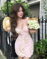 Le Pavot Size M - Đầm ren hồng pastel hoa nhí